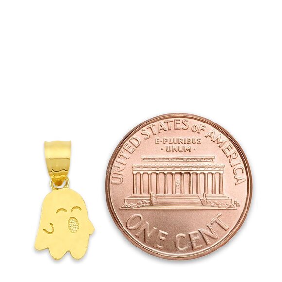 Solid 14k Gold Ghost Pendant - Cute Halloween Jewelry Gifts - Picture 3 of 6